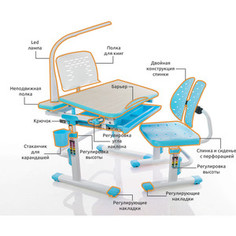 Комплект мебели (столик + стульчик + лампа) Mealux EVO-05 BL с лампой столешница клен/пластик голубой
