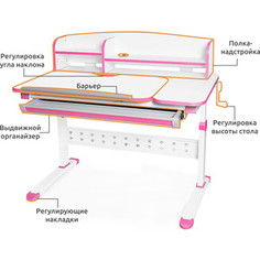 Растущая парта Mealux Martin WP c надстройкой BD-430 WP + полка BD-430-2 столешница белая/ножки белые с розовым