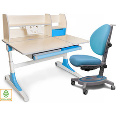 Комплект Mealux Парта Ontario (левосторонняя) + кресло Stanford (BD-600 WB + Y-130 KBL) столешница клен дерево/голубой