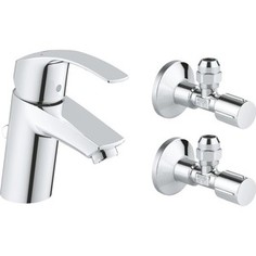 Смеситель для раковины Grohe Eurosmart New с угловыми вентилями, хром (23588000)