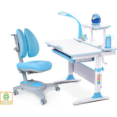 Комплект Mealux Evo-kids Evo-30 BL (арт. Evo-30 BL + Y-115 KBL) / (стол+полка+кресло+лампа) / белая столешница (дерево), пластик голубой