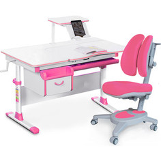 Комплект Mealux Evo-kids Evo-40 PN (арт. Evo-40 PN + Y-115 KP) / (стол+полка+кресло+лампа) / белая столешница, пластик розовый