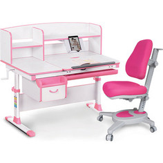 Комплект Mealux Evo-kids Evo-50 PN (арт. Evo-50 PN + Y-110 KP) / (стол+полка+кресло+лампа) / белая столешница, пластик розовый