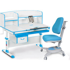 Комплект Mealux Evo-kids Evo-50 BL (арт. Evo-50 BL + Y-110 KBL) / (стол+полка+кресло+лампа) / белая столешница, пластик голубой