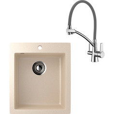 Кухонная мойка и смеситель EcoStone ES-014 Lemark Comfort бежевая (ES-14-328, LM3071C-Gray)