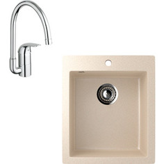 Кухонная мойка и смеситель EcoStone ES-014 Grohe Euroeco бежевая (ES-14-328, 32752000)