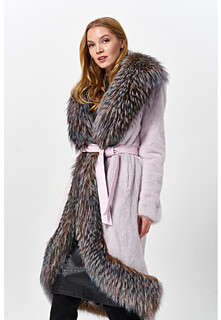 Шуба из аукционного меха норки KOPENHAGEN FUR с отделкой мехом лисы Emfasi Pelle