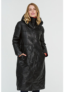 Утепленное кожаное пальто с капюшоном La Reine Blanche