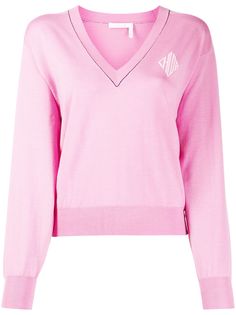 Chloé укороченный джемпер с V-образным вырезом и логотипом