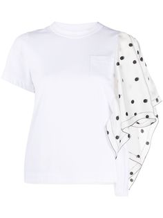 Sacai футболка с контрастным рукавом в горох