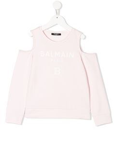 Balmain Kids топ с открытыми плечами и логотипом
