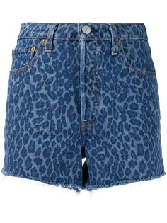 Levis джинсовые шорты с бахромой и леопардовым принтом