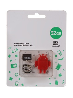 Карта памяти 32Gb - Qumo Fundroid Micro Secure Digital HC Class 10 Red QM32GCR-MSD10-FD-RED с картридером USB