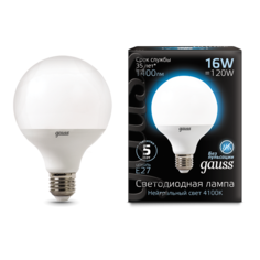 Лампа Gauss LED G95 E27 16W 1400lm 4100K 1/32