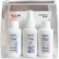 OLLIN, Тревел-набор для волос Perfect Hair (шампунь + бальзам + крем-спрей 15в1) 100/100/100 мл
