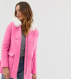 Розовое пальто с отделкой искусственным мехом Naf Naf-Розовый