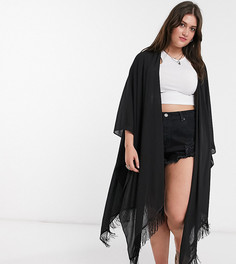 Черный однотонный кейп с кисточками ASOS DESIGN Curve