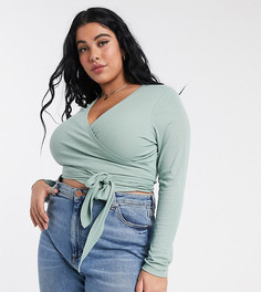 Лонгслив в рубчик с запахом ASOS DESIGN Curve-Зеленый цвет