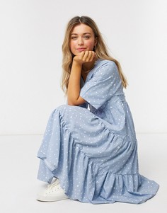 Голубое ярусное платье миди QED London-Синий