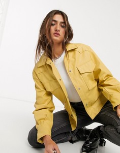 Рубашка-куртка горчичного цвета из искусственной кожи Bershka-Желтый