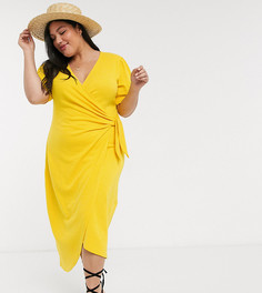 Желтый сарафан миди с запахом и узлом ASOS DESIGN Curve-Зеленый