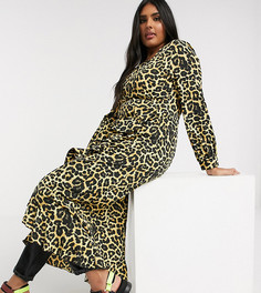 Платье макси с леопардовым принтом и оборкой Verona Curve-Многоцветный
