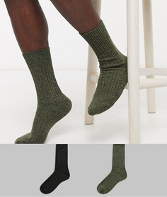 Набор из 2 пар толстых носков цвета хаки Hewitt & Munro-Зеленый