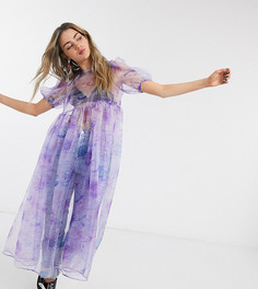 свободное oversized-платье из прозрачной органзы с завязками на спине House Of Stars-Фиолетовый