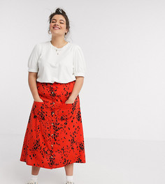 Wedensdays Girl Curve midi skirt in abstract animal-Красный