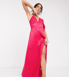 Ярко-розовое атласное платье макси асимметричного кроя Flounce London-Розовый