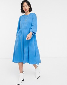 Платье миди в полоску с длинными рукавами Selected Rylee-Голубой