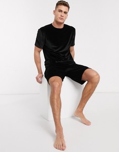Черная велюровая пижама с шортами ASOS DESIGN-Neutral