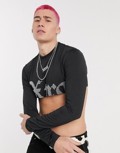 Кроп-топ с длинными рукавами и принтом ASOS DESIGN-Черный