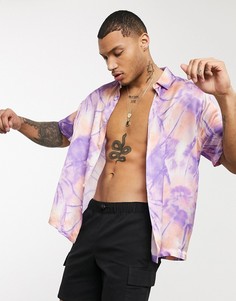Рубашка свободного кроя с фиолетовым принтом тай-дай ASOS DESIGN-Фиолетовый