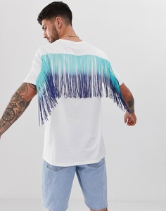 Свободная длинная футболка с разноцветной бахромой на спине ASOS DESIGN-Белый