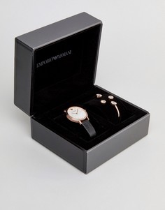 Подарочный набор с часами, серьгами и браслетом Emporio Armani AR80011-Черный
