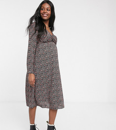 Черное платье миди с цветочным принтом и запахом Mamalicious Maternity-Мульти Mama.Licious