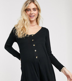 Свободный ромпер в рубчик на пуговицах ASOS DESIGN Maternity-Черный