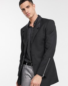Длинный черный пиджак скинни с застежками-молниями ASOS DESIGN