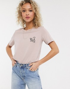 Розовая футболка с надписью "woman" JDY-Серый