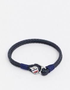 Темно-синий кожаный браслет с металлической застежкой Tommy Hilfiger