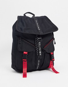 Рюкзак с фирменными лентами и логотипом Religion-Черный