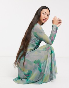 Сетчатое платье с абстрактным цветочным принтом Weekday-Мульти