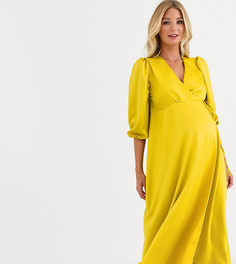 Атласное платье миди с запахом Queen Bee Maternity-Желтый