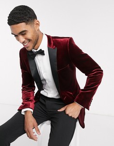 Бордовый супероблегающий бархатный смокинг ASOS DESIGN-Красный