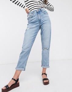 Голубые джинсы в винтажном стиле с рваной отделкой New Look-Голубой