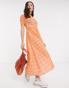 Неоново-оранжевое сетчатое платье макси в клетку Resume-Оранжевый Résumé