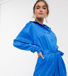 Синий ромпер с длинными рукавами и леопардовым принтом John Zack Petite