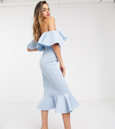 Синее платье миди со спущенными плечами и оборками Missguided tall-Голубой