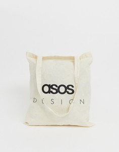 Бежевая сумка-тоут с принтом-надписью ASOS DESIGN-Бежевый
